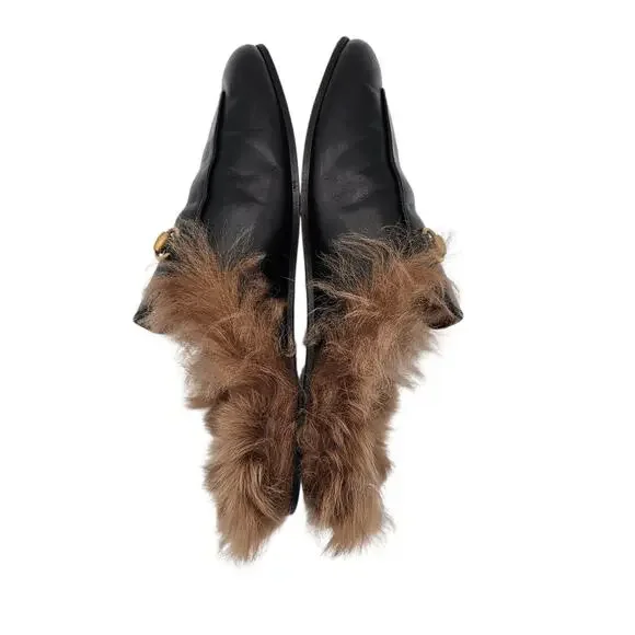 Gucci Princetown Horsebit Fur Lined Flat Mule Black Leather Size 37.5 US 7.5 - Picture 6 of 11